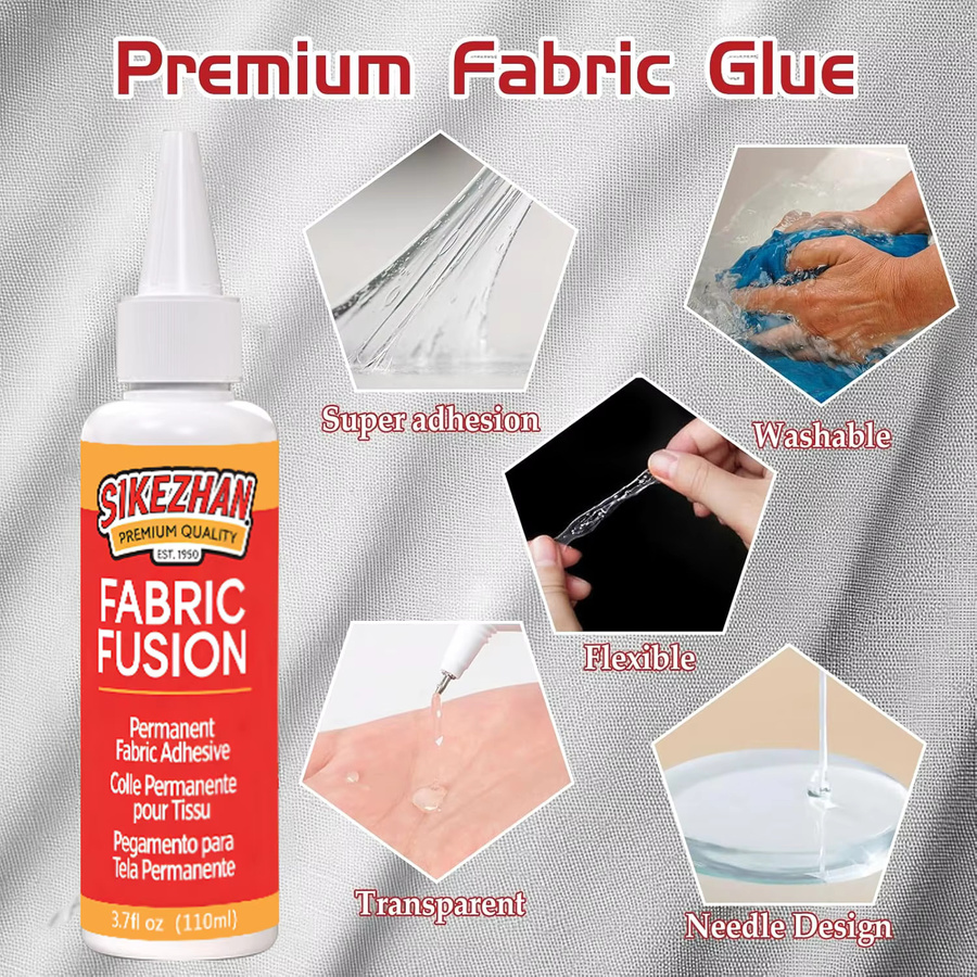 SIKEZHAN Stoffkleber für Kleidung und Bastelarbeiten, waschbarer und schnell trocknender Textilkleber, transparent, 110 ml - Bild 2