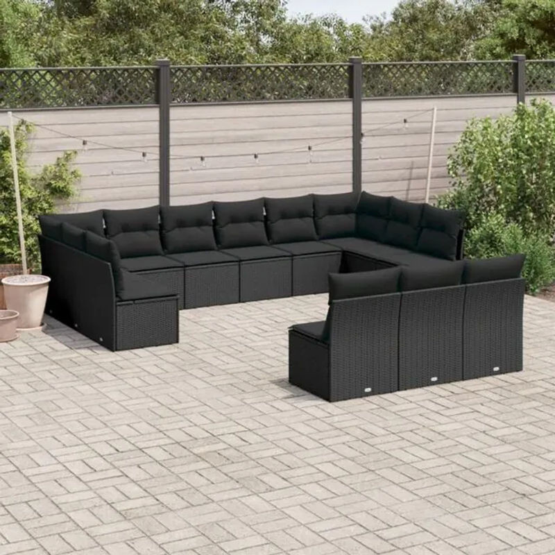 Vidaxl 13-tlg. Garten-Sofagarnitur aus Polyrattan mit Kissen in Schwarz - Bild 1