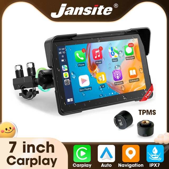 jansite Motorrad CarPlay Bildschirm mit GPS, Bluetooth und TPMS für Moto-Navigation und Android Auto, Schwarz, 5/7 Zoll - Bild 1