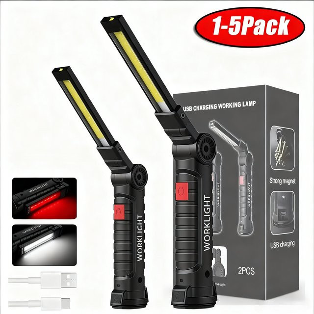 XIWANGFIRE Tragbare COB LED Taschenlampe mit Magnet und USB-Aufladung, Schwarze Camping-Arbeitsleuchte als Hängelampe - Bild 1