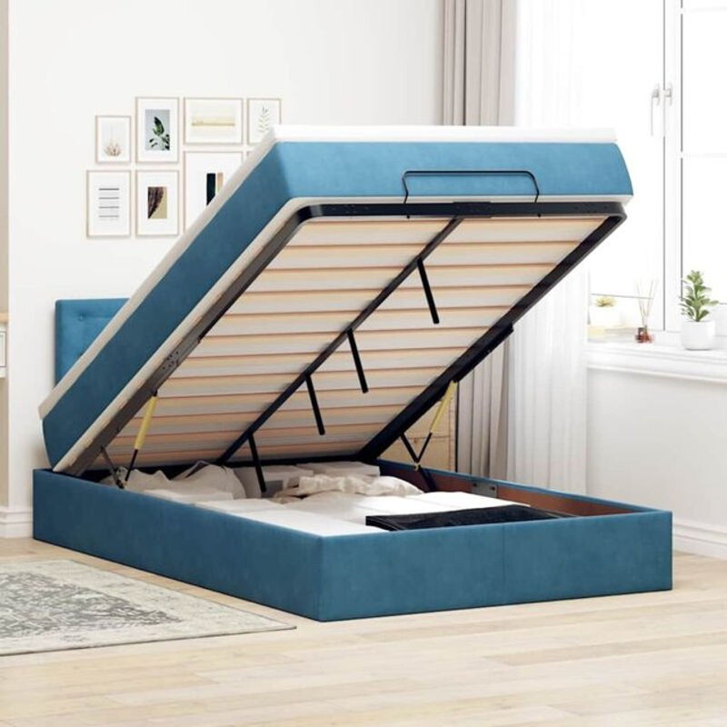 vidaxl Ottoman Polsterbett mit Matratze und LED in Dunkelblau aus Samt, B/T: 120 x 200 cm - Bild 1