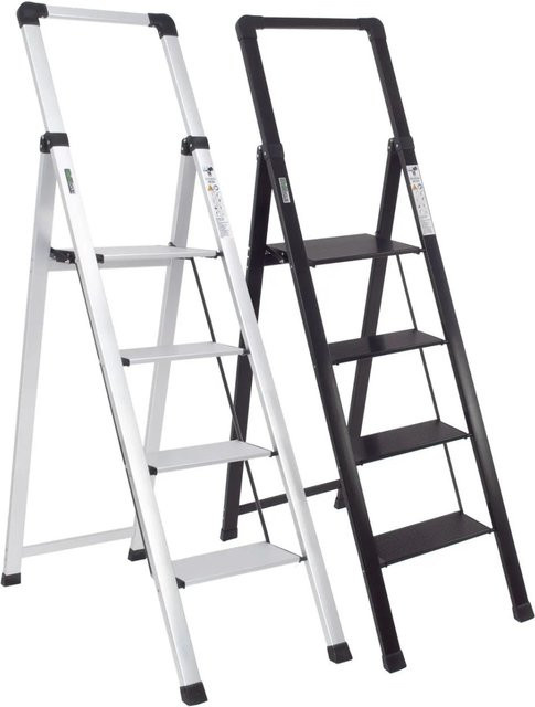 TRUTZHOLM Alu Trittleiter 4 Stufig Klappbar mit Handlauf Schwarz - Bild 1