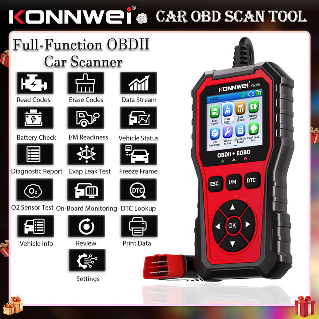KONNWEI 12 V Auto-OBDII-Diagnosetool in Schwarz mit Motorfehlercode-Freigabe und mehrsprachigem Kfz-Tiefscan-Tool - Bild 1
