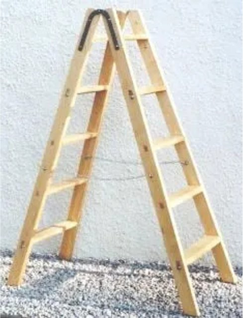PROREGAL Maler Stufenleiter aus Holz mit Werkzeugtasche und Eimerhaken, 4 Stufen, braun, Länge: 118 cm - Bild 1