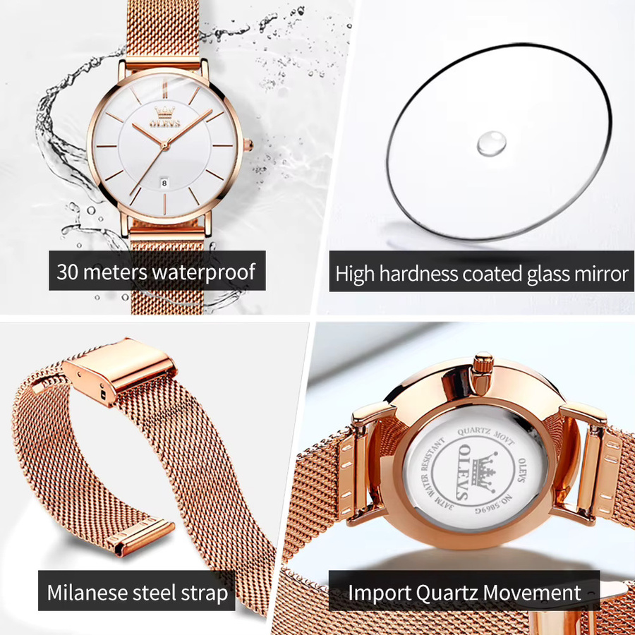 OLEVS Armbanduhr, Quarz, Roségold, Bicolor, Milanaise, Damen - Bild 2