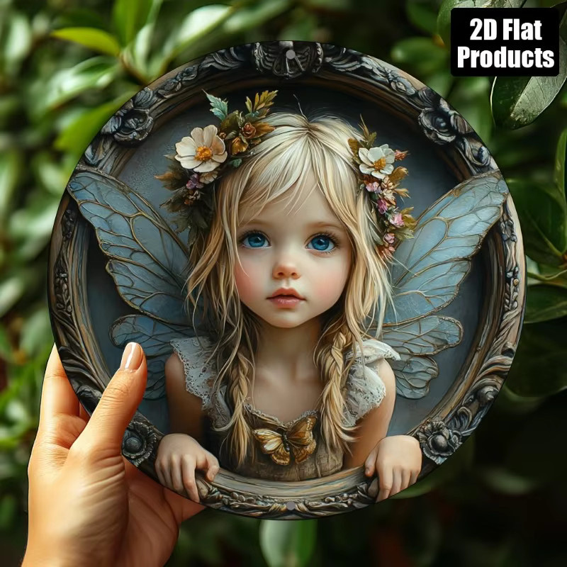 Rundes Aluminium-Wanddekorationsschild von Potdemiel mit floralem Grafikmuster in Multicolour im Vintage-Stil - Bild 2
