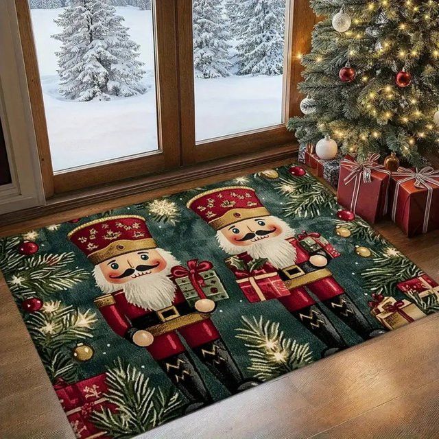 VIKAMA Weihnachts-Fußmatte mit Nussknacker-Motiv, wasserdicht und rutschfest, Multicolor - Bild 1