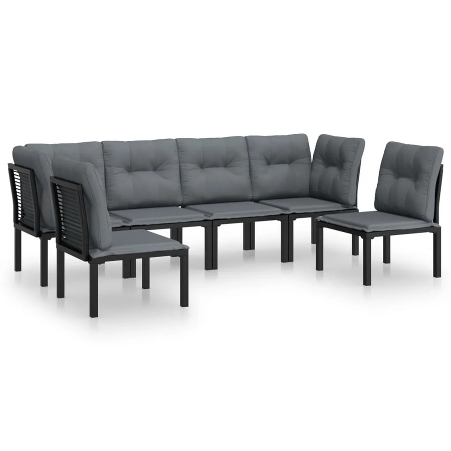 vidaXL 6-tlg Garten-Lounge-Set aus Poly-Rattan in Schwarz und Grau mit Textilene-Polstern - Bild 2