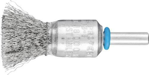 PFERD Pinselbürste POS PBU 1516/6 ungezopft aus Edelstahl mit 0,20 mm Drahtstärke, Durchmesser 15 mm und Schaft-Durchmesser 6 mm, Silber/Blau, 10 Stück - Bild 1