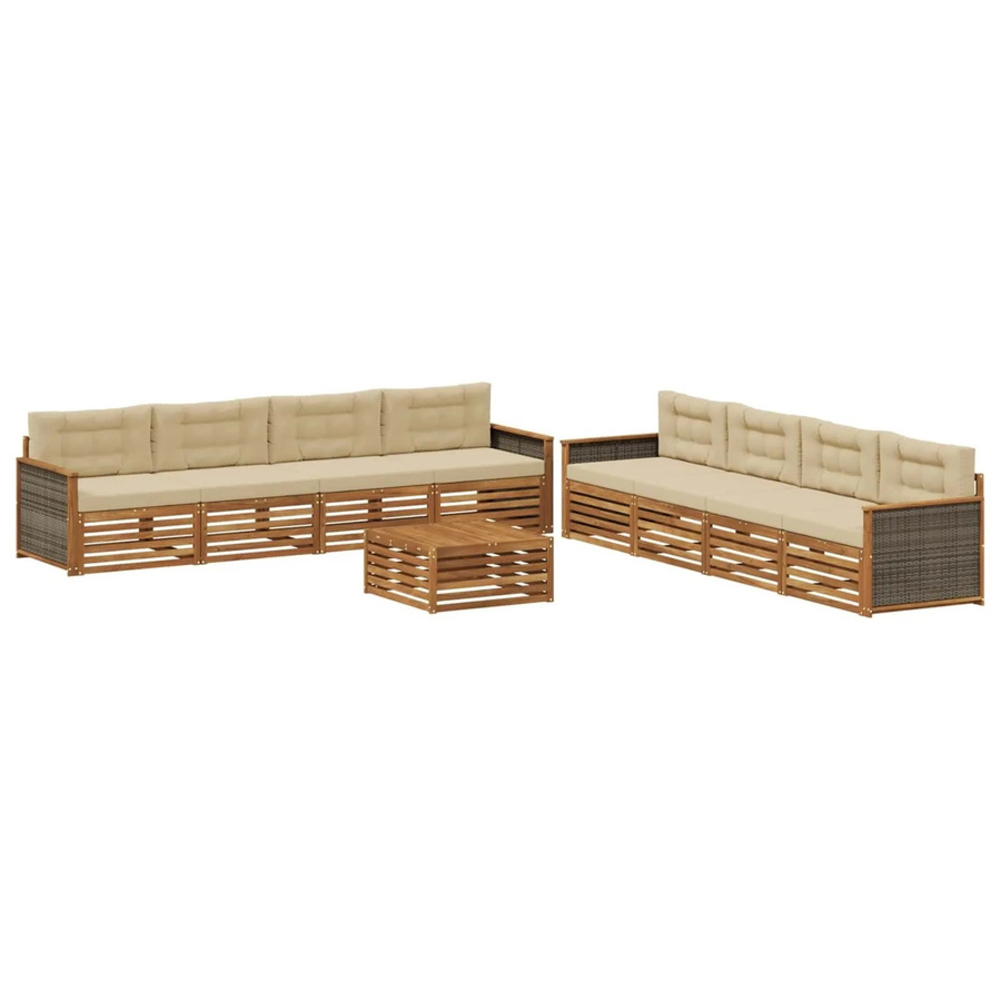 vidaXL Outdoor-Sofagarnitur aus massivem Akazienholz mit 9-teiligem Set in Natur und Beige - Bild 2