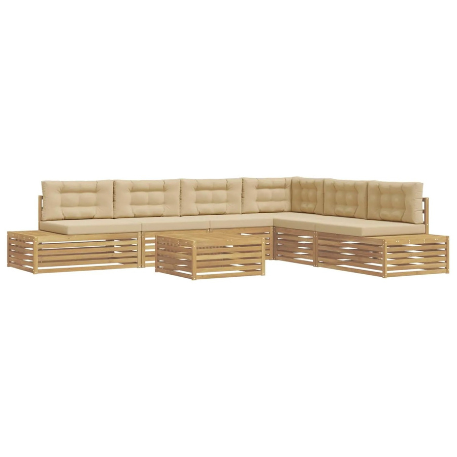 vidaXL 7-teilige Outdoor-Sofagarnitur aus Akazienholz und Polyester in Weiß und Beige - Bild 2