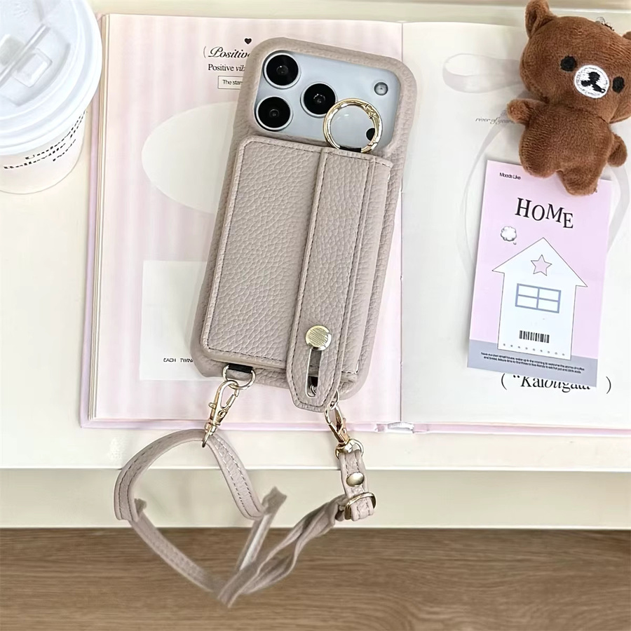 Leder-Schutzhülle mit Kartenfächern und Lanyard für Apple iPhone 17 16 15 14 13 12 11 Pro Max in Purple - Bild 2