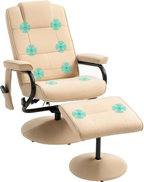 HOMCOM Massagesessel mit Hocker in Creme mit elektrischer Liegefunktion und Fernbedienung - Bild 1