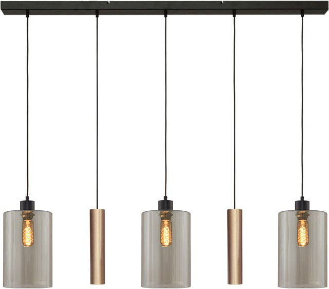 Masterlight Ortona 3/2 Pendelleuchte 5-flammig in Gold matt und Schwarz matt mit transparenten Glaszylindern - Bild 1