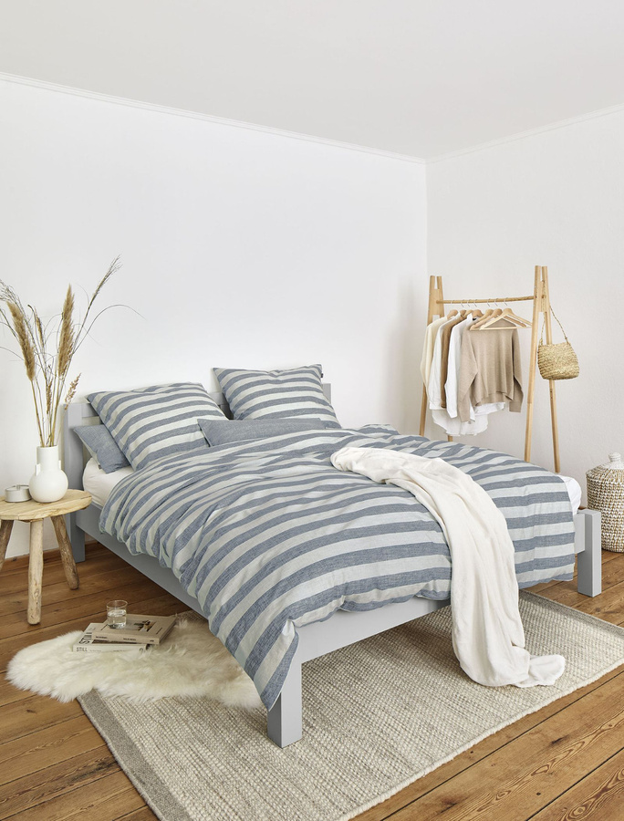 Irisette Wave Mako-Satin Bettwäsche mit Streifen in Blau und Silber Melange, bestehend aus Bettbezug und Kissenbezug, B/H: 155 x 220 cm und 80 x 80 cm - Bild 1