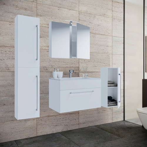 VCM Badmöbel-Set modern in Weiß mit Waschtisch, Spiegelschrank und Hochschrank, B/H/T: 60 x 150 x 46 cm - Bild 1