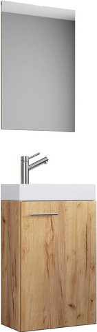 VCM Badmöbel Set Slito 3-teilig in Eiche Honig mit Waschbecken, Spiegelschrank und Waschbeckenunterschrank, B/H/T: 41 x 69,5 x 22 cm - Bild 1