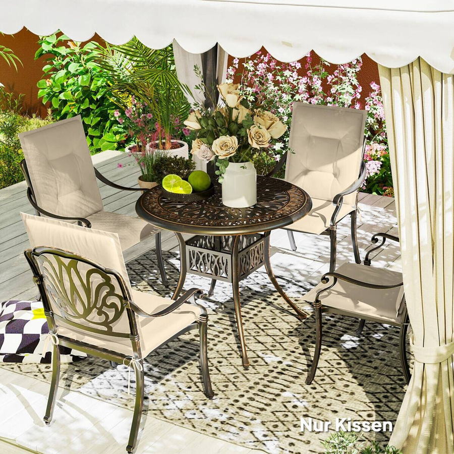Outsunny Sitzkissen 4er Set beige aus Polyester mit Bindebändern, wasserabweisend und UV-beständig, B/H/L: 50 x 5 x 108 cm - Bild 4
