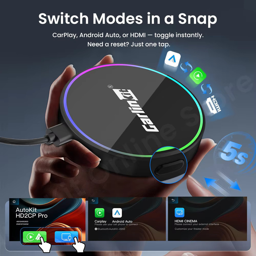 CarlinKit 4.0 Pro Wireless CarPlay und Android Auto Adapter mit HDMI-Eingang für TV-Stick, TV-Box, PS4, PS5, Xbox und Mini-PC, Schwarz - Bild 5