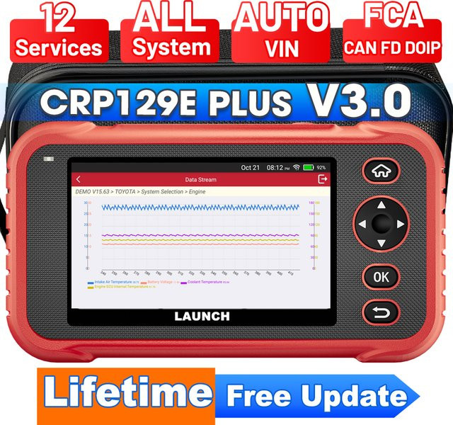LAUNCH X431 CRP129E Plus V3.0 OBD2 Scanner in Rot mit 12 Reset-Funktionen, Vollsystem-Autoscanner, CANFD & DOIP sowie AutoAuth Unterstützung - Bild 1