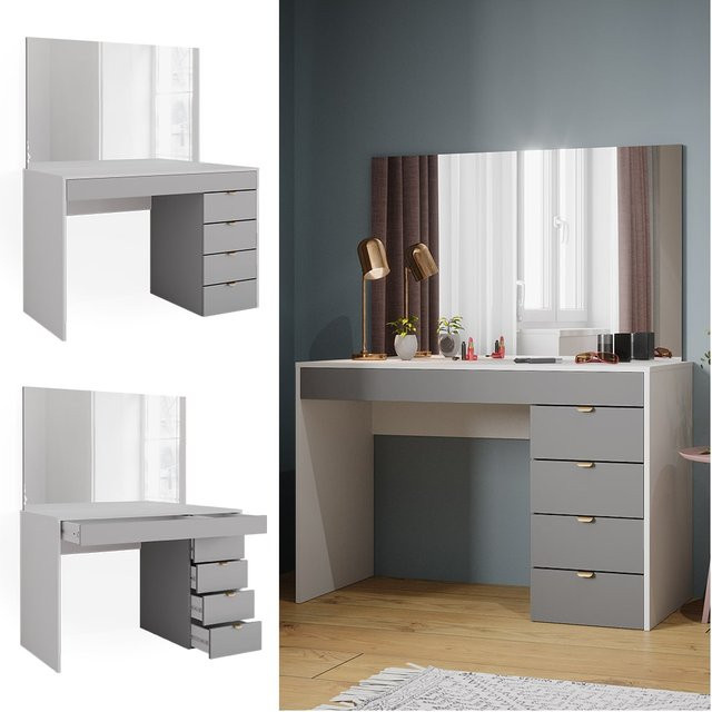 Vicco Schminktisch Elise modern in Weiß und Grau mit Spiegel und Schubladen, B: 115 cm, T: 76 cm - Bild 1
