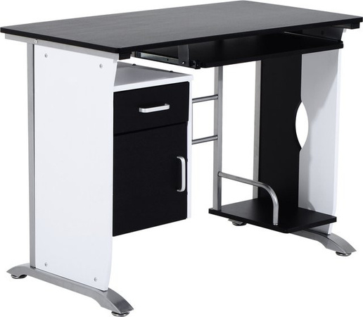HOMCOM Computertisch mit Schubladen aus Metall und MDF, Weiß Schwarz Silber, B: 100 cm, T: 52 cm, H: 75 cm