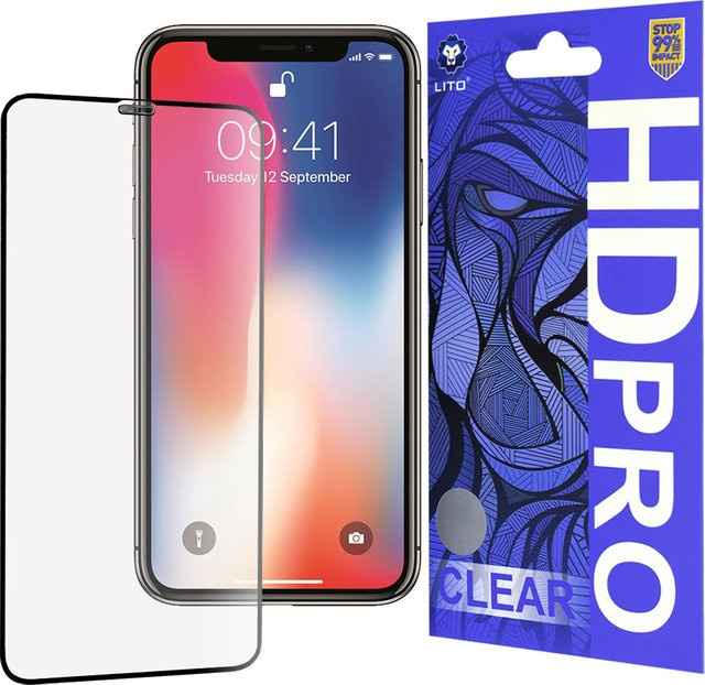 Lito HD Pro Clear Displayschutzfolie aus gehärtetem Glas für Apple iPhone 11 Pro, iPhone XS und iPhone X in Schwarz und Transparent - Bild 1