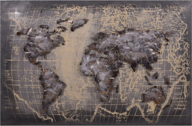 DELUKE 3D-Metallbild Weltkarte in Grau aus Stahl, B: 120 cm, H: 80 cm, Tiefe: 5 cm - Bild 1