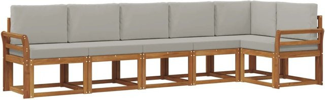 vidaXL Outdoor-Sofagarnitur L-Form aus massivem Akazienholz mit Kissen in Natur und Hellgrau - Bild 1