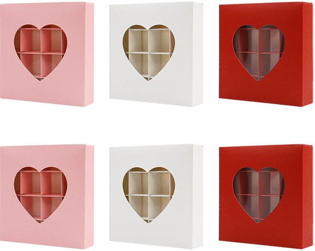 4er-Set herzförmige Geschenkboxen mit Sichtfenster in Rot, Rosa und Weiß für Valentinstag, Hochzeit oder Jahrestag - Bild 1
