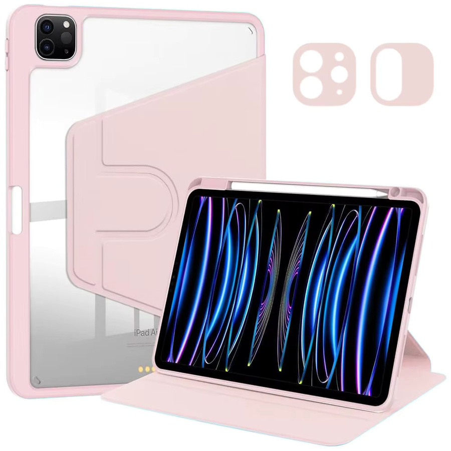 DZSWYCASE Schutzhülle für iPad Pro 12.9 (2018-2022) und iPad Air 13 (M2, M3, M4) mit 360 Grad drehbarer Rückseite, integriertem Stifthalter und transparenter Acrylabdeckung in Blau oder Pink - Bild 4