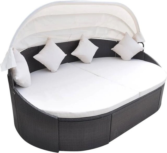 vidaXL Outdoor-Loungebett aus braunem PE-Rattan mit Sonnendach und Stoffbezug, B/T/H: 230 x 145 x 141 cm - Bild 1