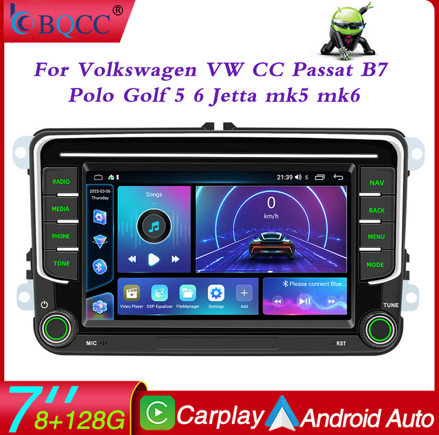 BQCC Android 13 Octa Core Autoradio mit 7 Zoll Display für Volkswagen VW CC Passat B7 Polo Golf 5 6 Jetta in Schwarz mit CarPlay, Mirrorlink, WiFi und GPS - Bild 1