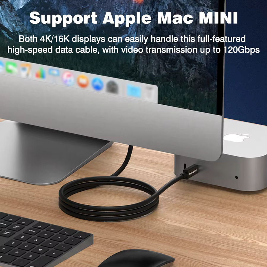 UGOURD Thunderbolt 5 Typ-C Koaxialkabel mit 80 Gbit/s, versilbert, kompatibel mit Thunderbolt 4/3 für externe Grafikkarten und HUB, Farbe: Schwarz/Silber, Länge: 2 m - Bild 2