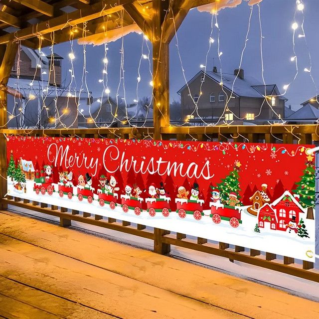 VIKAMA Weihnachts-Außenbanner für Frohe Weihnachten und Neues Jahr als hängende Dekoration für Terrassenzäune und Heimdekoration - Bild 1