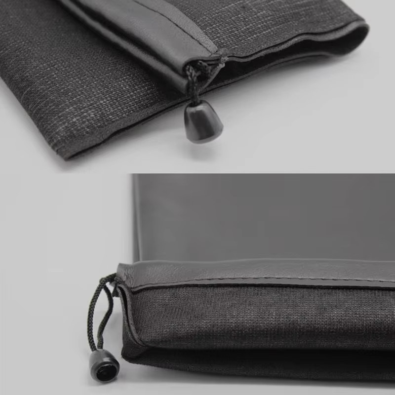 Schwarze Kopfhörertasche aus PU-Leder mit Kordelzug zur staubfreien Aufbewahrung - Bild 4