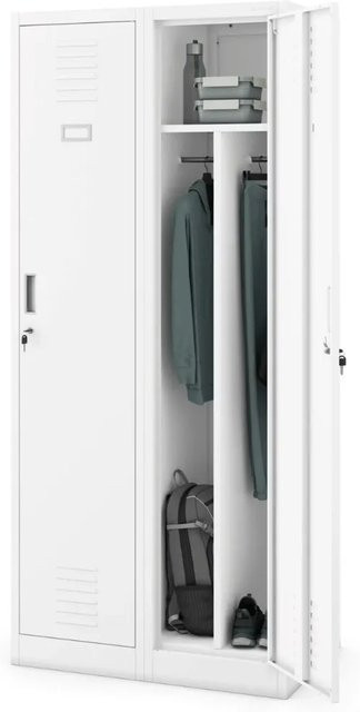 JAN NOWAK Umkleideschrank Spind KACPER mit 2 Abteilen in Weiß, H: 180 cm, B: 80 cm, T: 50 cm - Bild 1