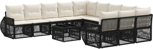 vidaXL Gartensofa-Set 12-tlg. aus Poly-Rattan und Metall in Schwarz und Cremeweiß mit Polsterung und Kissen für Garten und Terrasse - Bild 1