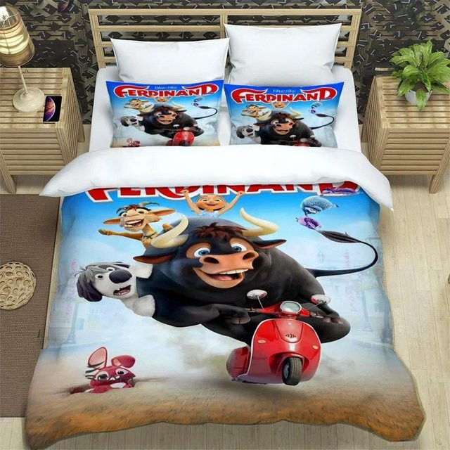 Bettwäscheset Ferdinand Cartoon 3D-Druck mit Bettbezug und Kissenbezügen von Binchi Outdoor Product, Mehrfarbig, B/H: 264 x 228 cm - Bild 1