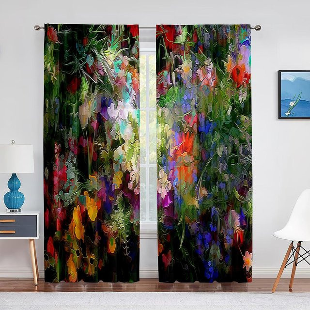 Super Six Transparenter Chiffon-Vorhang mit abstraktem Ölgemälde-Design, Organza-Vorhang in Mehrfarbig, Breite: 100 cm, Höhe: 250 cm - Bild 1