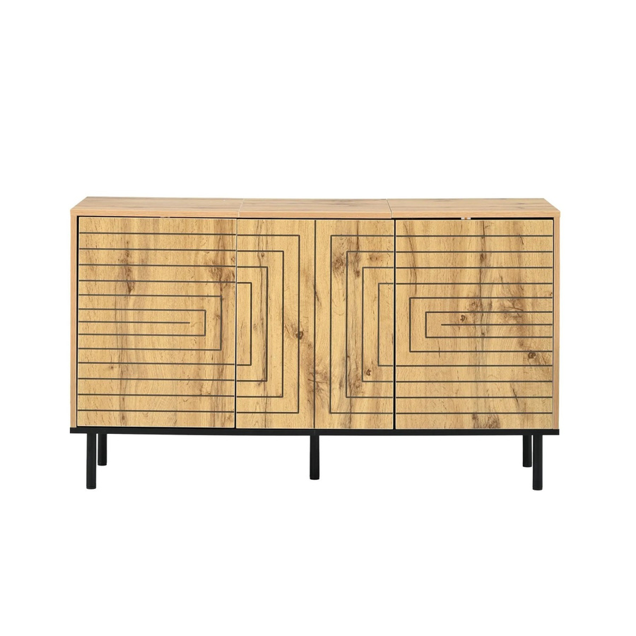 Merax Sideboard Modern in Braun mit Wellenmuster und 3 Türen, B/T/H: 120 x 35 x 68 cm - Bild 2