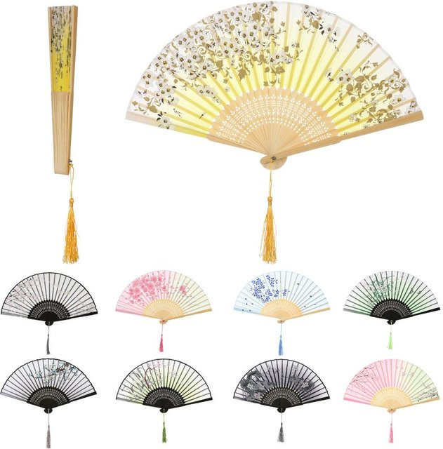 Eleganter Bambus-Faltfächer im chinesischen Stil mit floralem Design, bunt, für Tanz und Dekoration - Bild 1