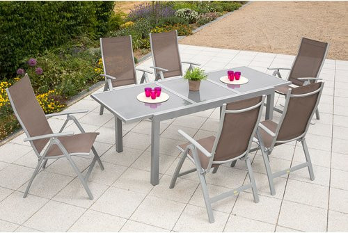 Merxx Gartenmöbel-Set Carrara 7-teilig in Taupe mit ausziehbarem Tisch und Sicherheitsglas - Bild 1