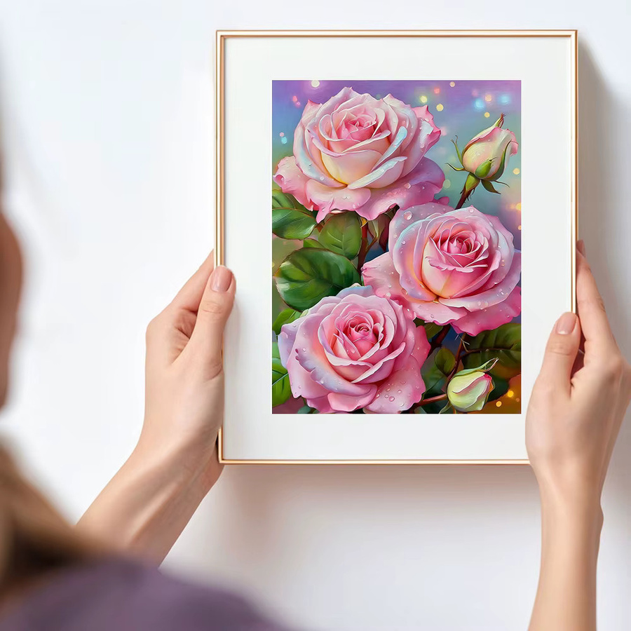 Huacan Diamant-Malerei Rose Blumen Mosaik Set in Pink für Erwachsene, B/H: 30 x 20 cm - Bild 3