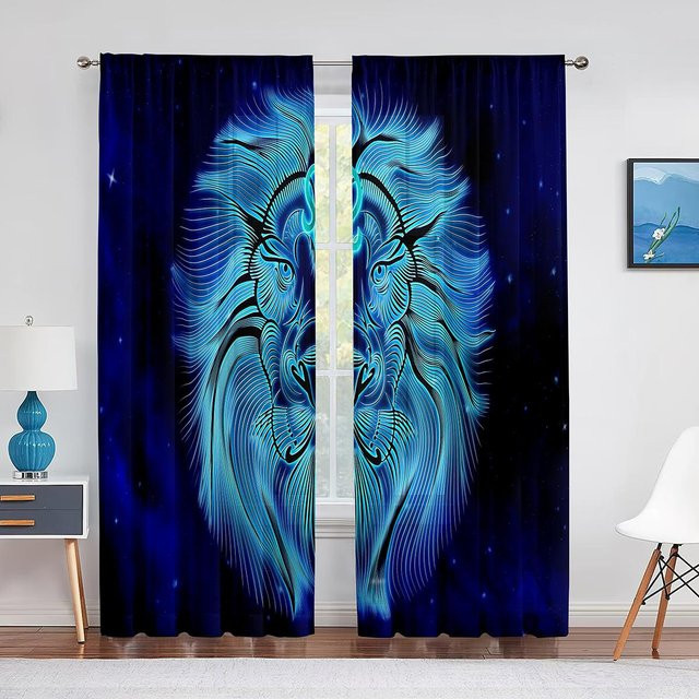 Super Six Fantasy Löwe Sternenhimmel Tüllvorhang aus Chiffon, Transparent, Blau, Breite: 100 cm, Höhe: 250 cm - Bild 1