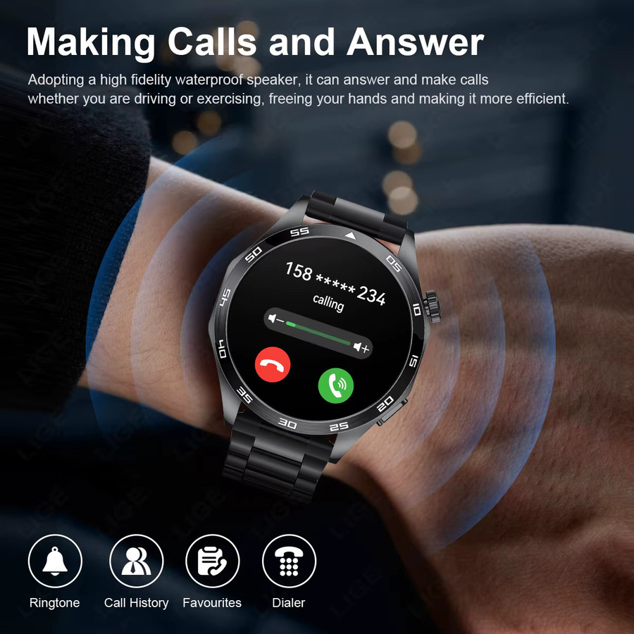 LIGE Smartwatch 4 Pro für Männer in Schwarz mit 1,50 Zoll HD Bildschirm, Bluetooth Anruf, EKG und Herzfrequenz Überwachung, kompatibel mit Android und iOS - Bild 2