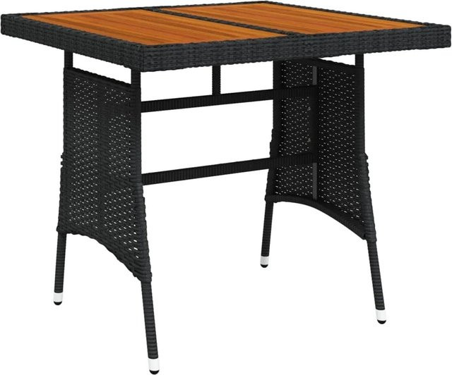 vidaXL Gartentisch in Schwarz aus Akazien-Massivholz und PE-Rattan, B/T/H: 70 x 70 x 72 cm - Bild 1