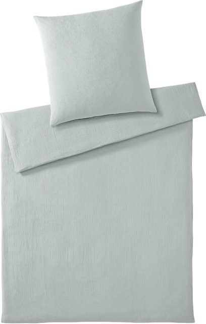 Bettwäsche SMOOTH Musselin aus Baumwolle mit Kissenbezug und Bettbezug, Grün und Blau, B/H: 135 x 200 cm, H/B: 80 x 80 cm - Bild 1