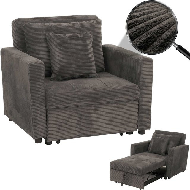 MCW Schlafsessel L90 als Klappsessel und Gästebett in Dunkelgrau aus Cord-Stoff mit einer Liegefläche von Breite: 100 cm, Länge: 200 cm - Bild 1