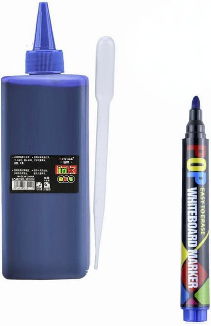 Whiteboard-Marker Set mit 500 ml Nachfülltinte auf Wasserbasis in Schwarz, Rot und Blau, löschbar und umweltfreundlich - Bild 1